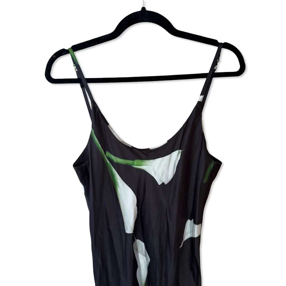 Lunya Washable Silk Bias Slip Dress midi Lily black green floral Revolve NWT S - Picture 6 of 11